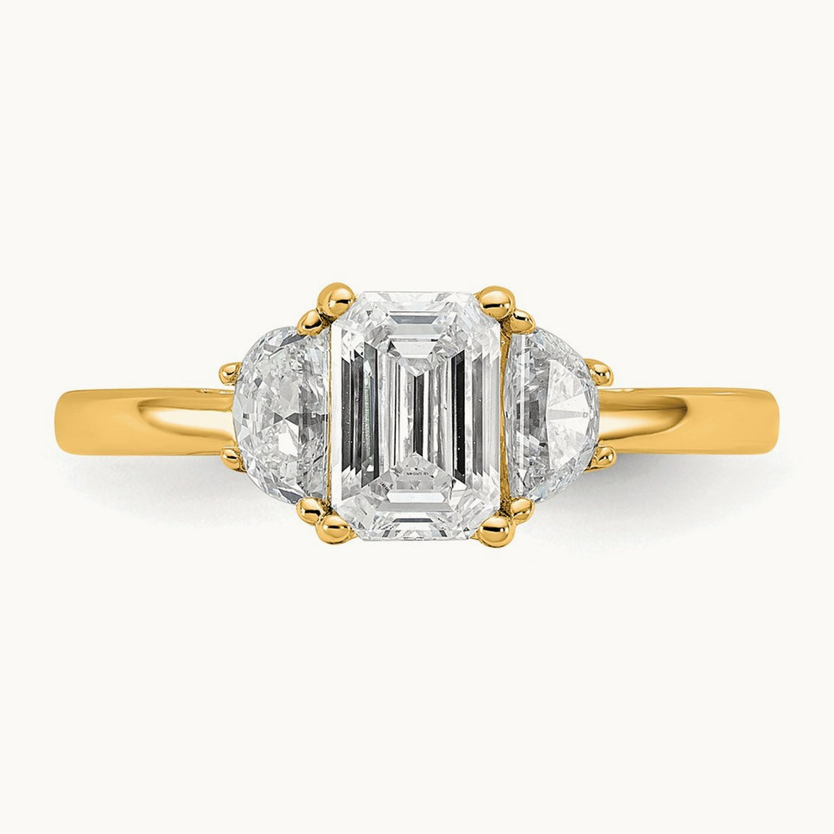 Semi-Mount Emerald & 1/2 Moon 3 Stone Engagement Ring, 0.25-1.00 ct tw Lab-Grown Diamond — 3/8 ct, 14K Yellow Gold