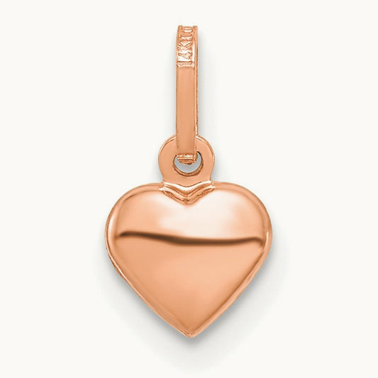 Polished 3-D Heart Charm — 14K Rose Gold