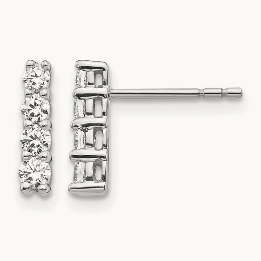 4-stone Diamond Post Earrings, 14K White Gold