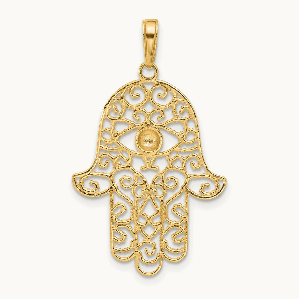 D/C Filigree Hamsa Pendant, 14K with White Rhodium