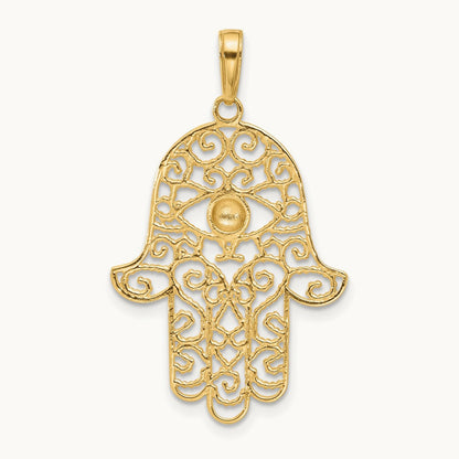 D/C Filigree Hamsa Pendant, 14K with White Rhodium