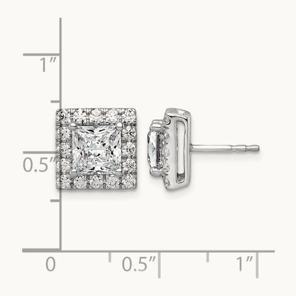 Princess Halo Post Earrings, 0.50-7.50 ct tw Lab-Grown Diamond — 3 7/8 ct, 14K White Gold