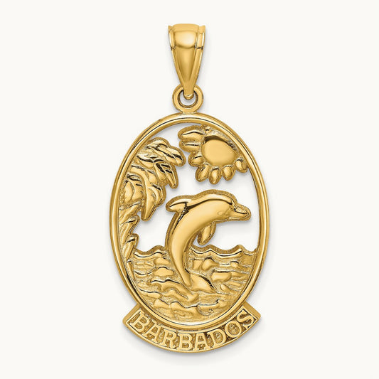 BARBADOS w/Dolphin Sunset Scene Charm, 14K