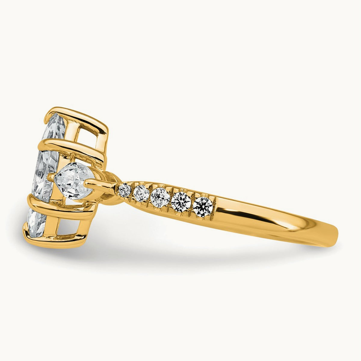 Marquise 3 Stone Engagement Ring, 1.50-2.00 ct tw Lab-Grown Diamond — 1 1/2 ct, 14K Yellow Gold