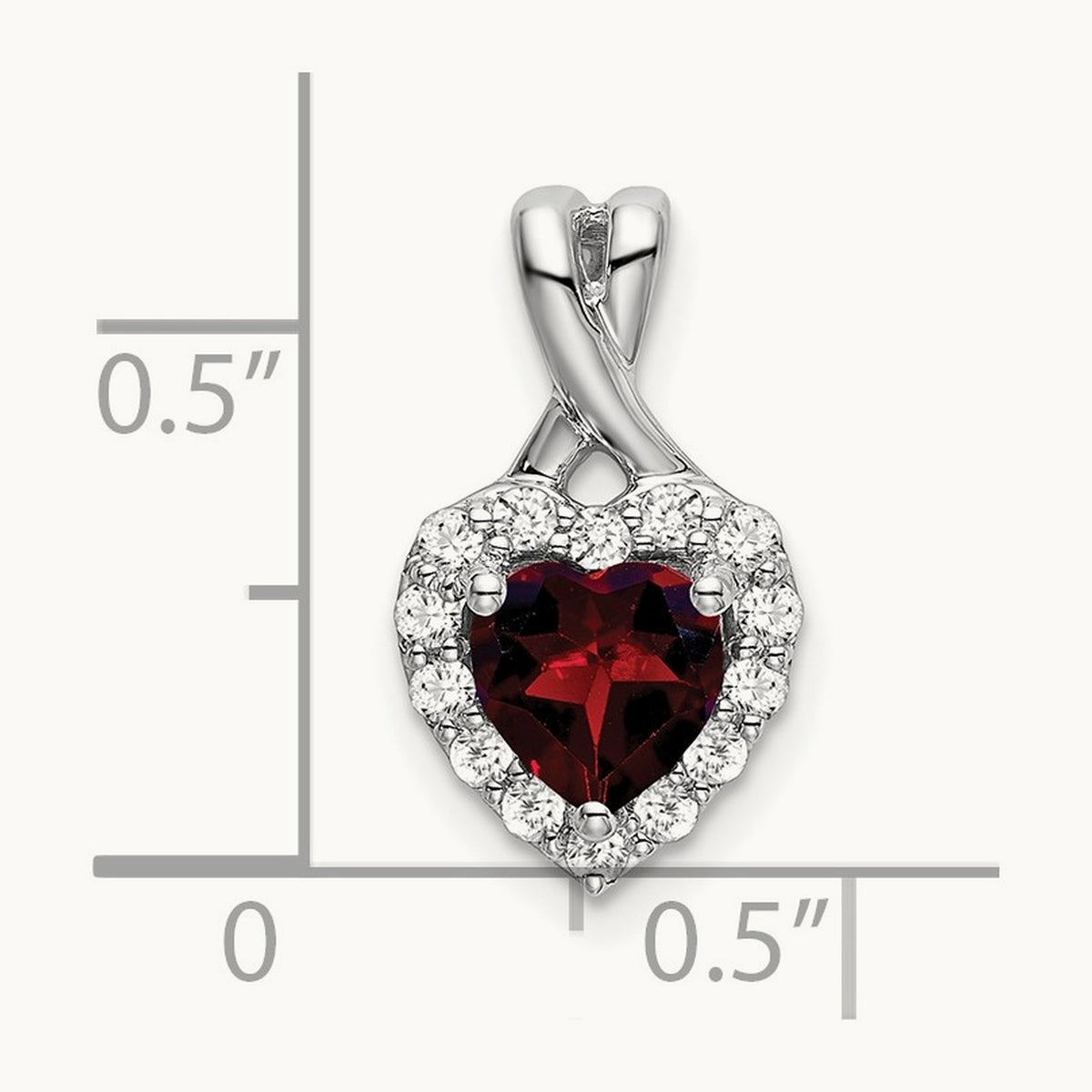 Garnet and Diamond Halo Heart Pendant, 14K White Gold
