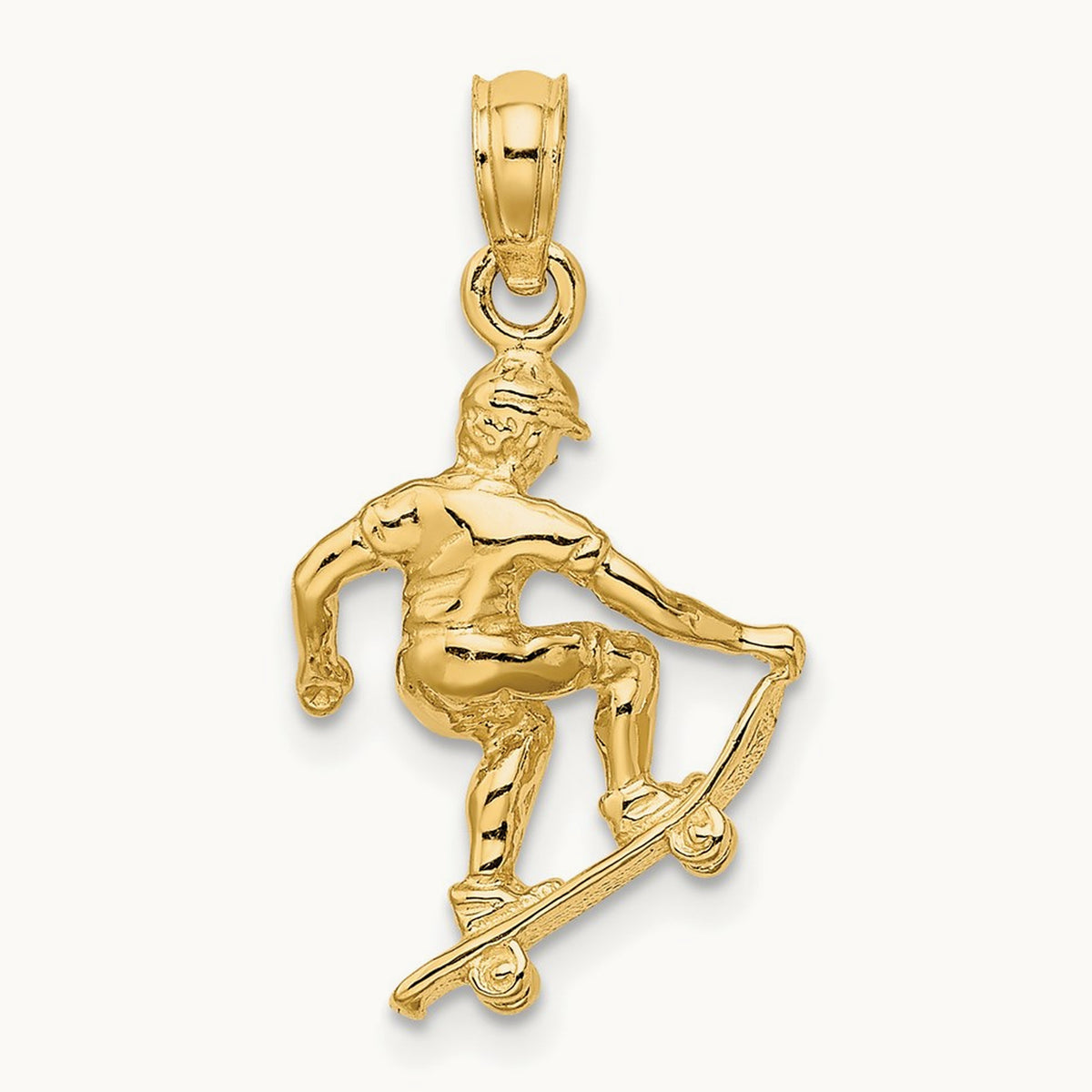 Solid Polished 3-D Skateboarder Charm, 14K