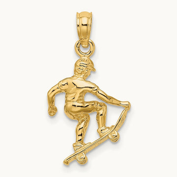 Solid Polished 3-D Skateboarder Charm, 14K
