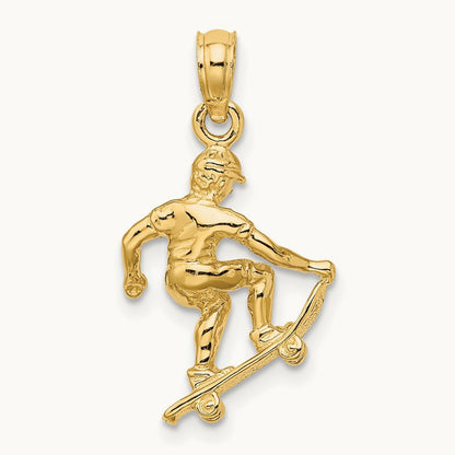 Solid Polished 3-D Skateboarder Charm, 14K