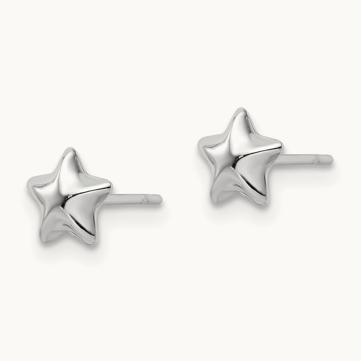 Polished Small Puffed Star Post Earrings — 14K White Gold