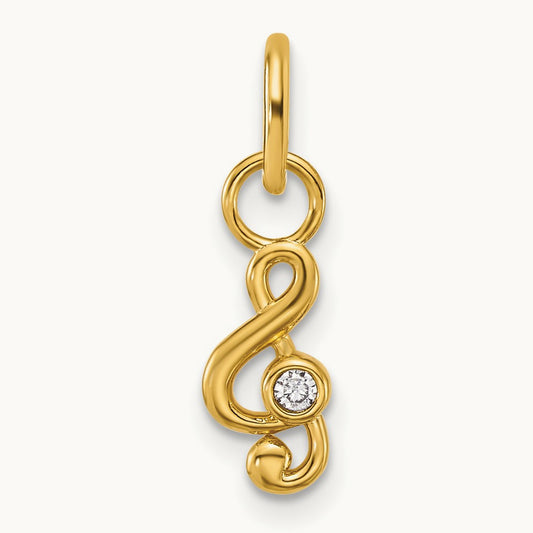 Polished Diamond Music Treble Clef Charm — 14K Yellow Gold