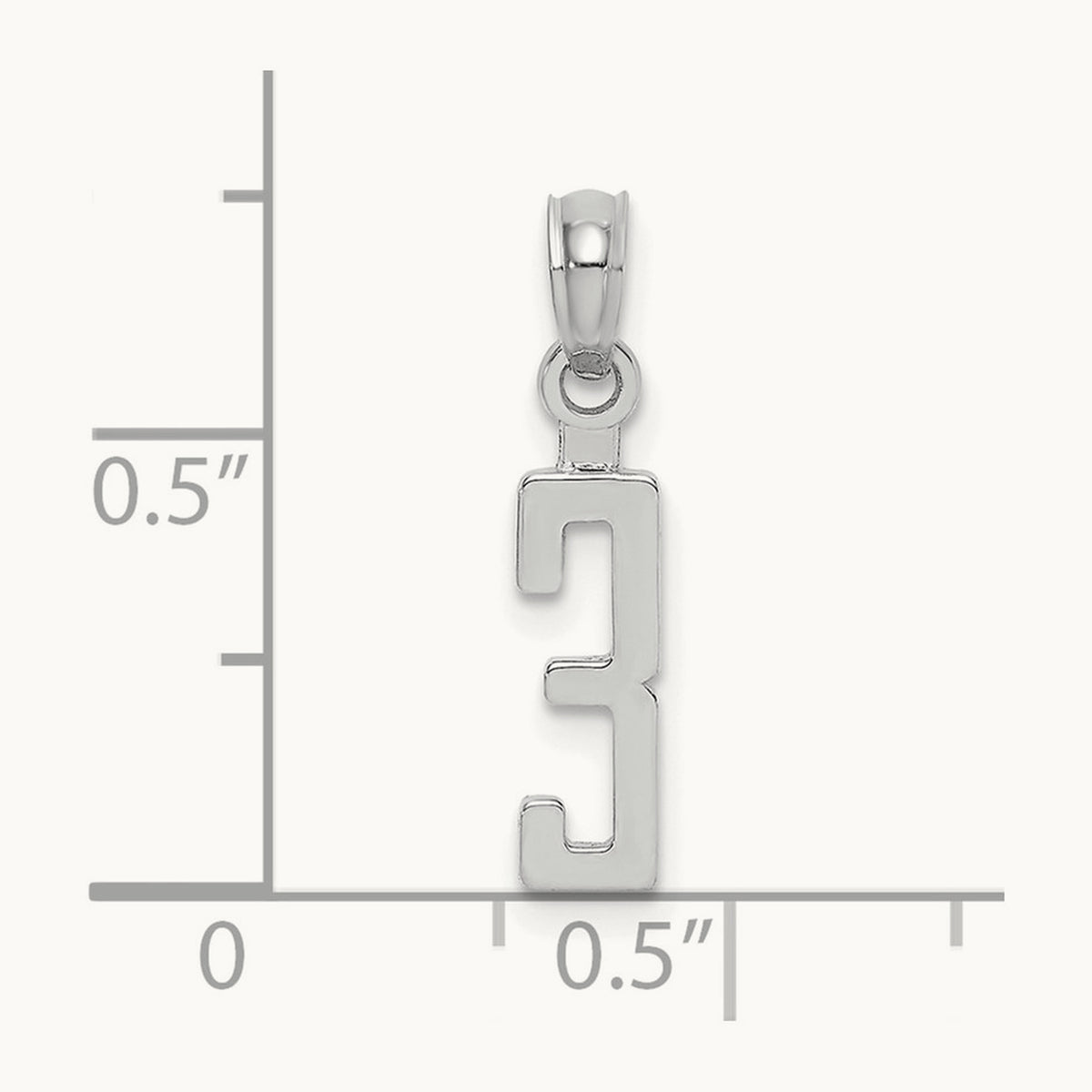 Polished Number 3 Pendant — 14K White Gold