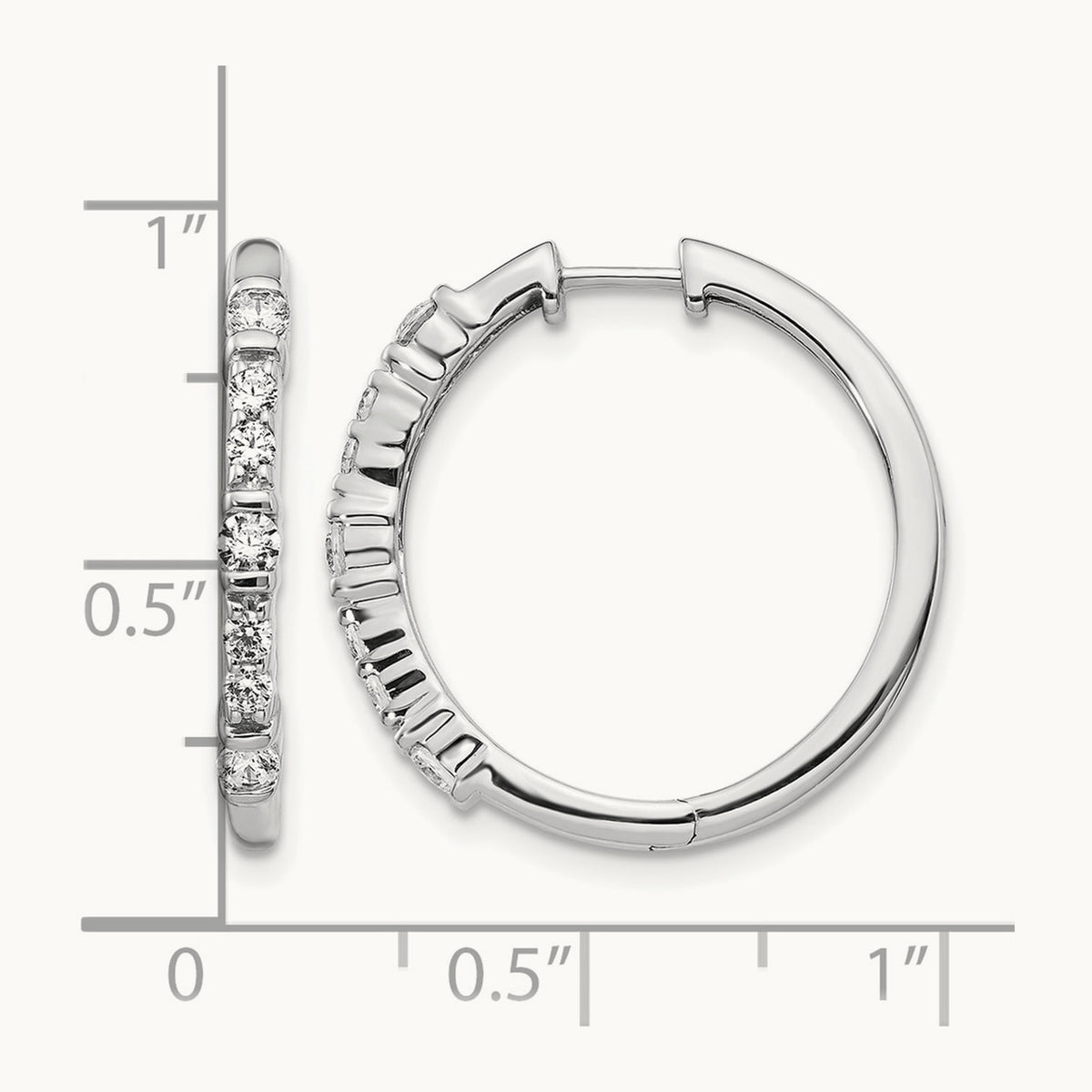 Diamond Hinged Hoop Earrings, 14K White Gold