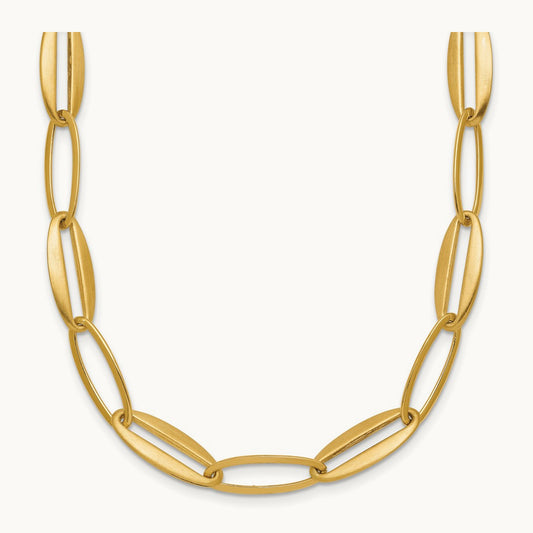 Brushed and Polished Long Oval Link Necklace, 7.25mm, 14K