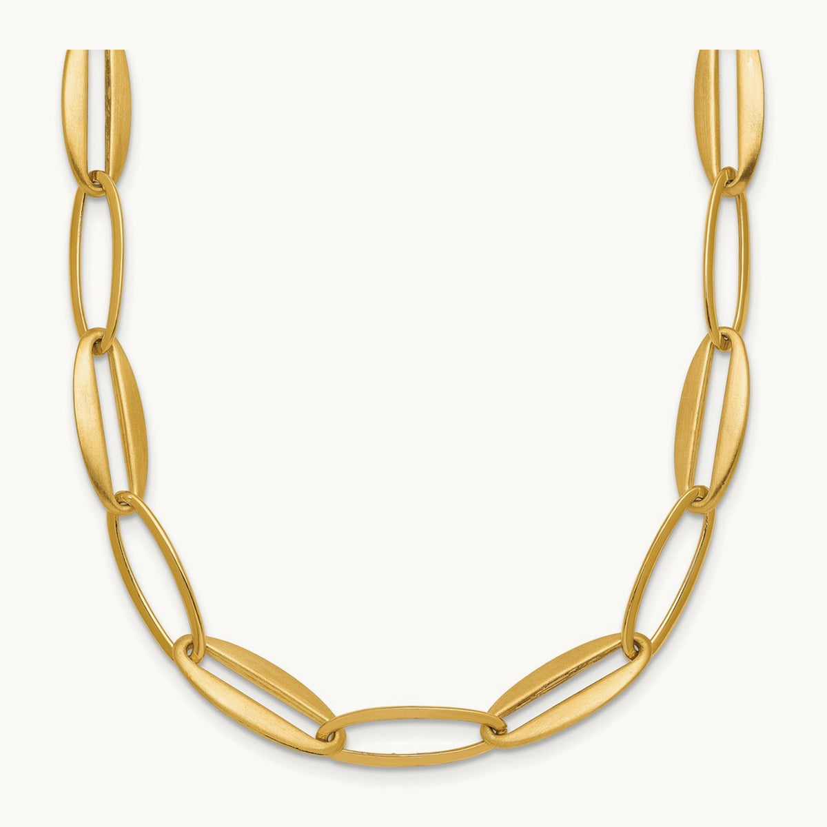 Brushed and Polished Long Oval Link Necklace, 7.25mm, 14K