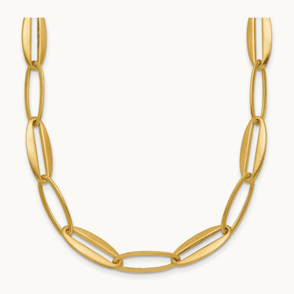 Brushed and Polished Long Oval Link Necklace, 7.25mm, 14K