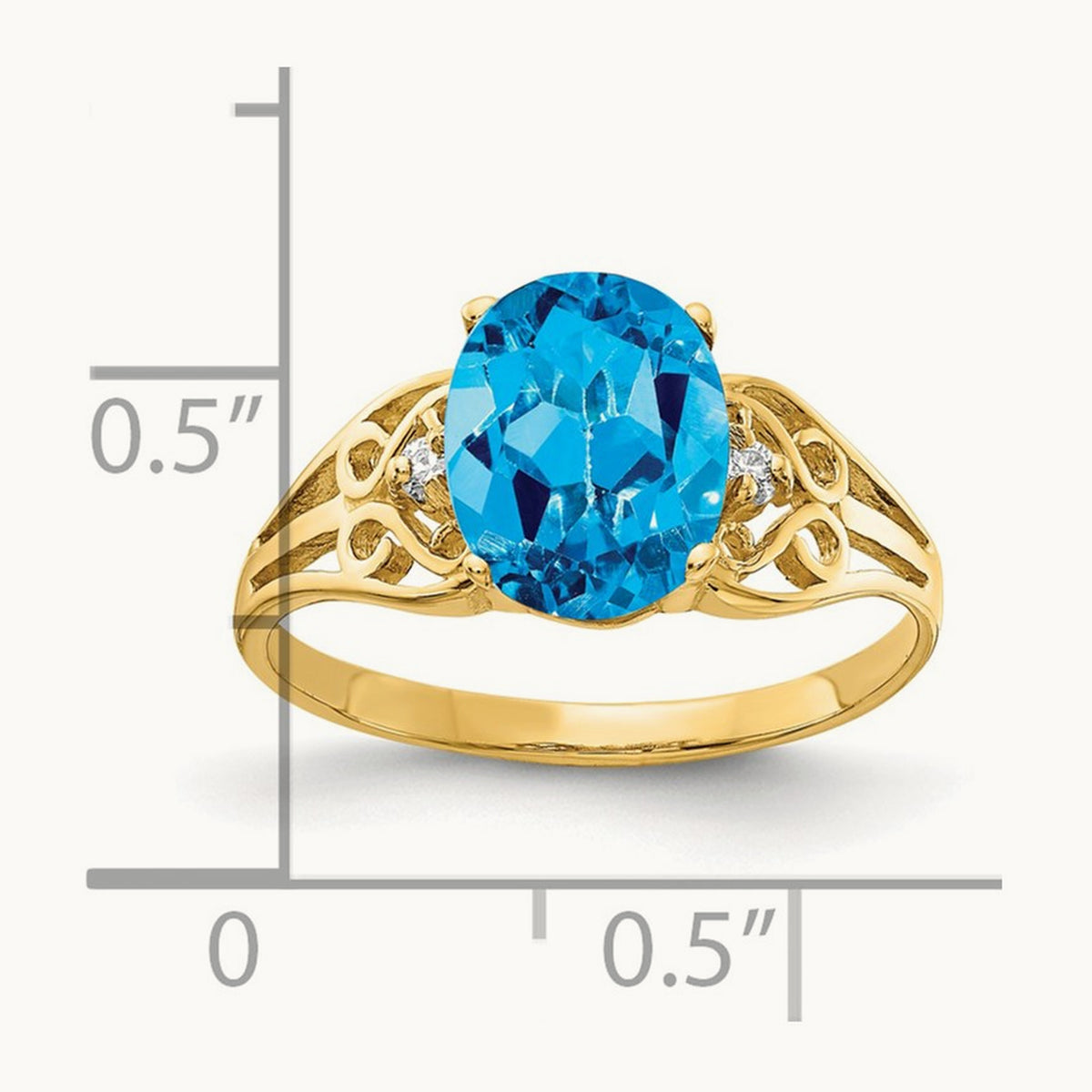 9x7mm Oval Blue Topaz AA Diamond ring, 14K