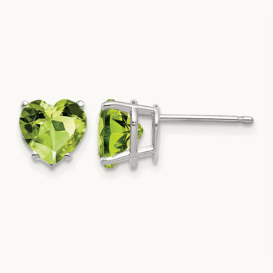 Heart Peridot Earrings, 7mm, 14K White Gold