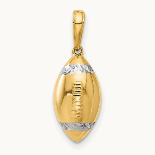 D/C 3D Football Pendant, 14K with White Rhodium
