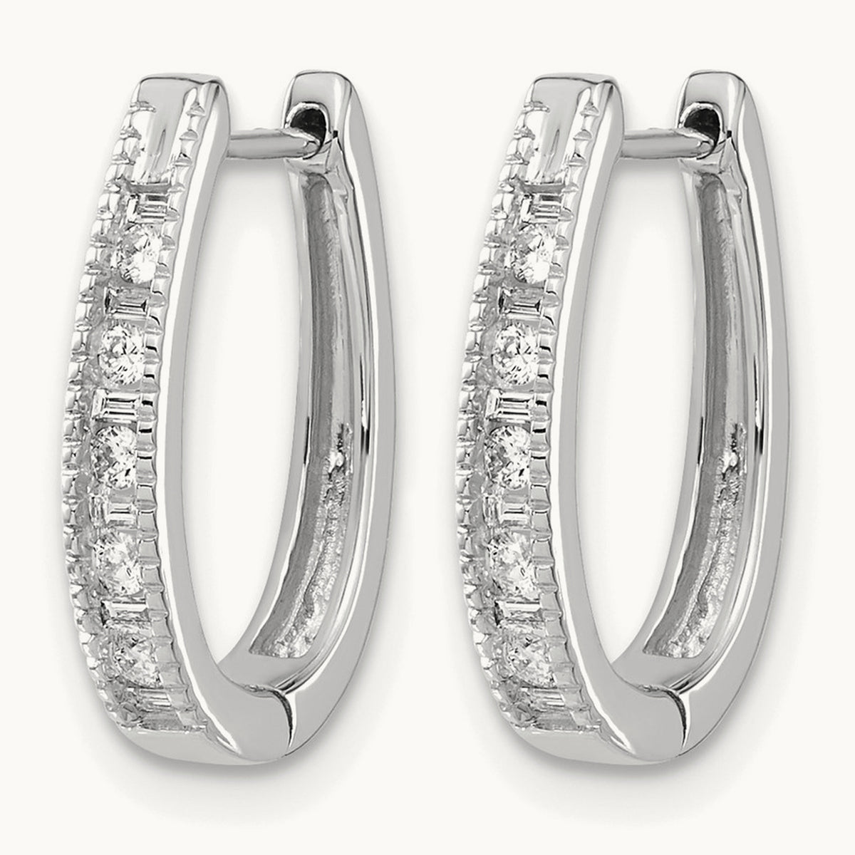 Diamond Oval Hinged Hoop Earrings — 14K White Gold