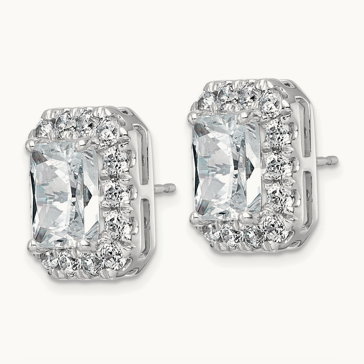 Radiant Halo Post Earrings, 0.50-8.50 ct tw Lab-Grown Diamond — 8 5/8 ct, 14K White Gold