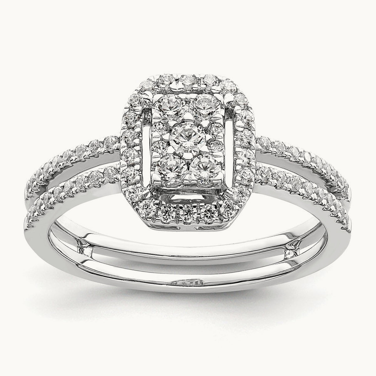 Rectangle Halo Cluster Engagement Ring, 0.50 ct tw