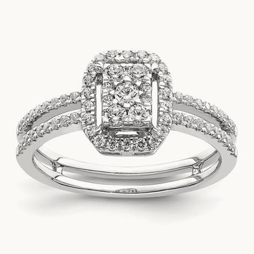 Rectangle Halo Cluster Engagement Ring, 0.50 ct tw