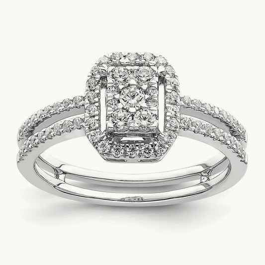 Rectangle Halo Cluster Engagement Ring, 0.50 ct tw