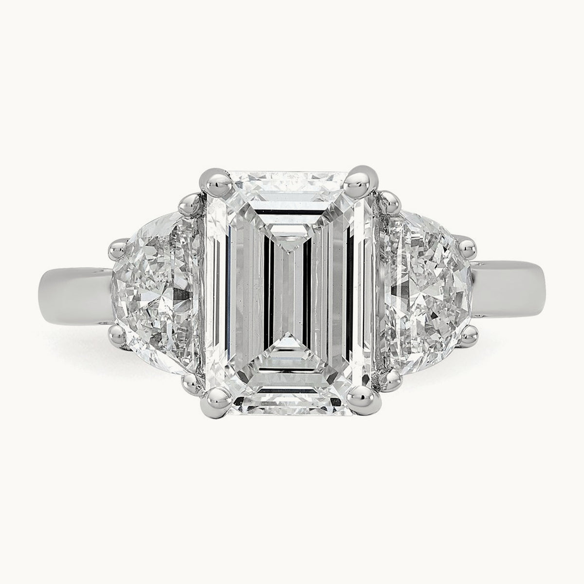 Semi-Mount Emerald & 1/2 Moon 3 Stone Engagement Ring, 0.25-1.00 ct tw Lab-Grown Diamond — 1 ct, 14K White Gold