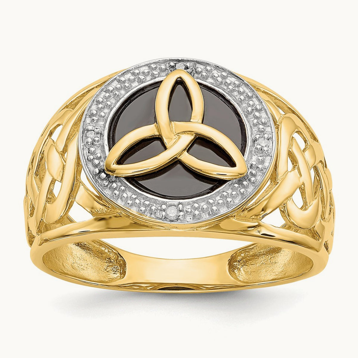 Onyx Diamond Trinity Ring, 14K with Rhodium
