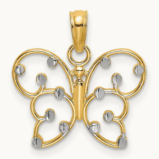 w/ Rhodium Butterfly Charm, 14K