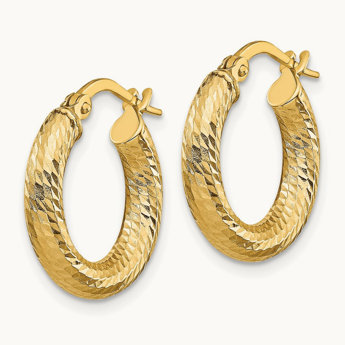 3x10 Diamond-cut Round Hoop Earrings — 14K Yellow Gold