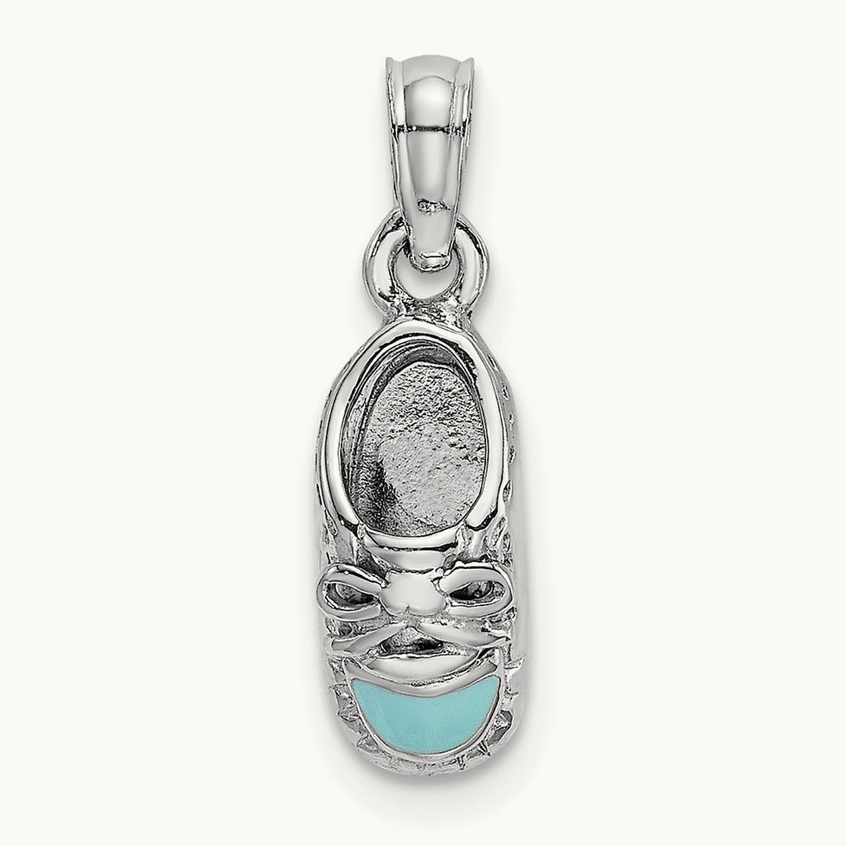 3-D Light Blue Enamel Baby Shoe Charm — 14K White Gold