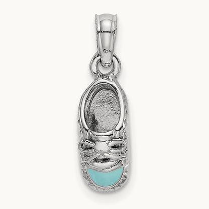 3-D Light Blue Enamel Baby Shoe Charm — 14K White Gold