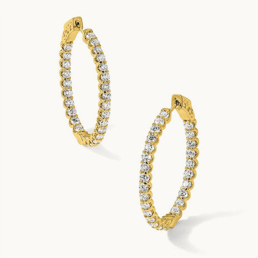 3.1ct 52- In/Out Oval Hoop w/ Safety Clasp Diamond Earrings, 2.5mm, 14K