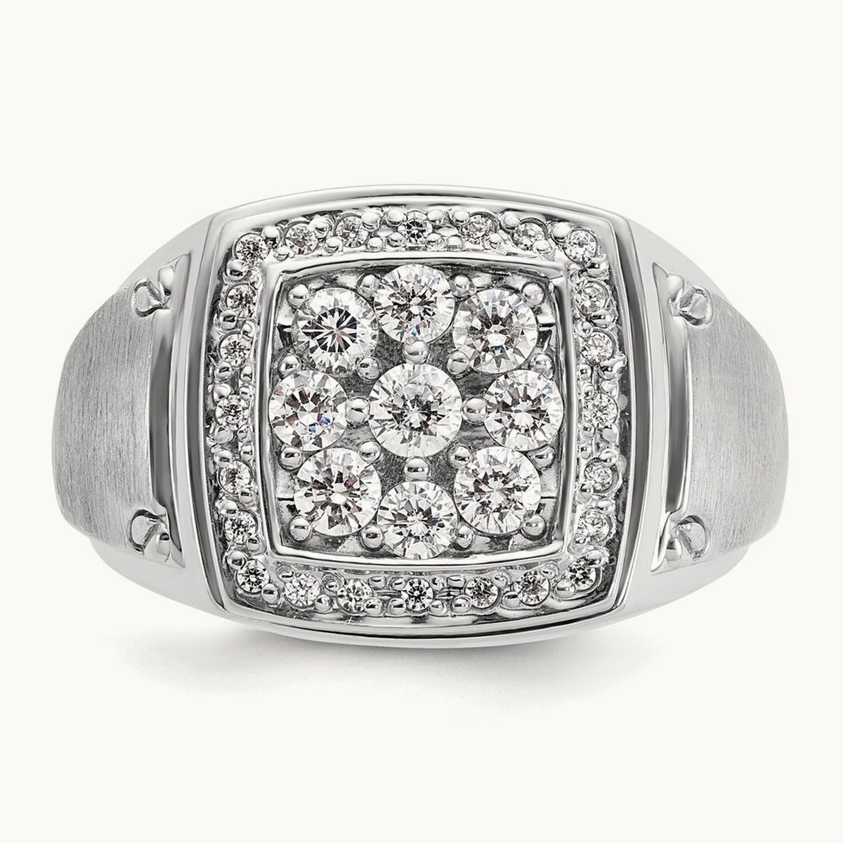 Men's Polished & Satin Diamond Square Cluster Ring — 14K White Gold