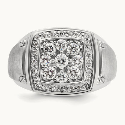 Men's Polished & Satin Diamond Square Cluster Ring — 14K White Gold