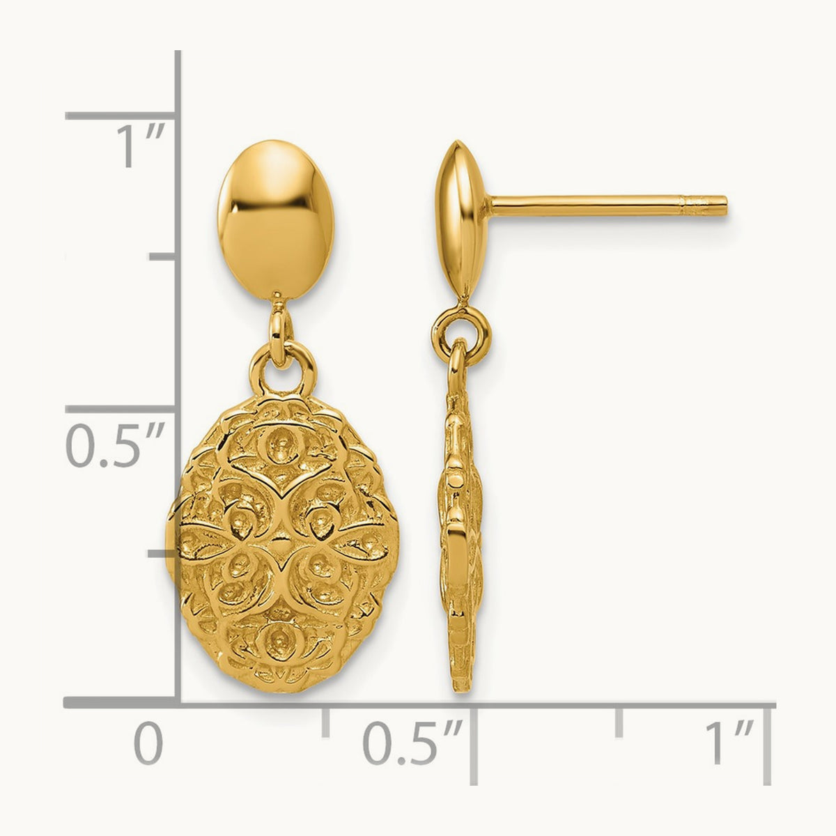 Polished Oval Textured Dangle Post Earrings, 14K — Leslie's