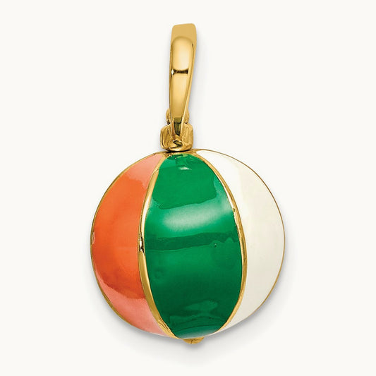 3-D Multi Color Enamel Beach Ball Charm, 14K