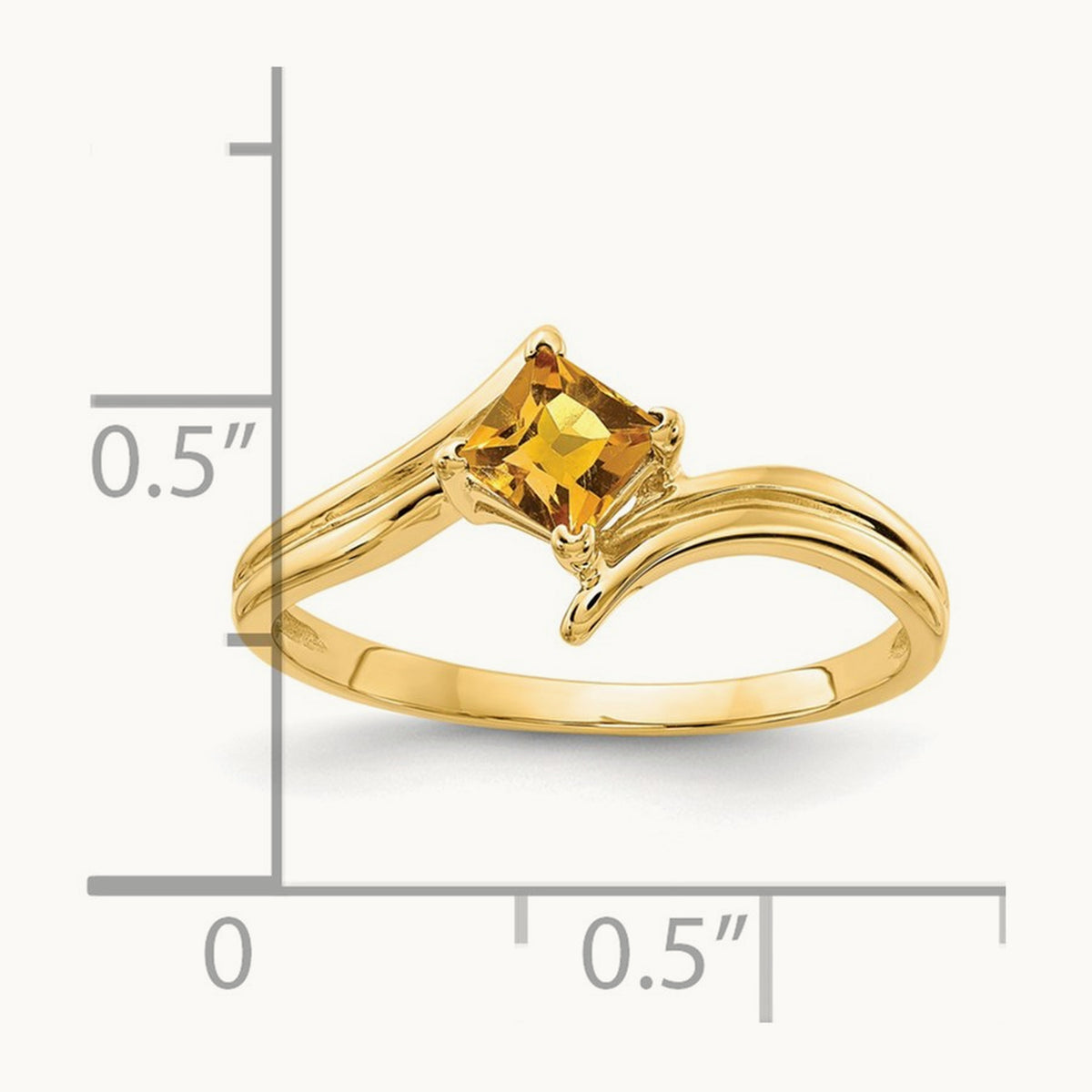 Princess Cut Citrine ring, 4mm, 14K