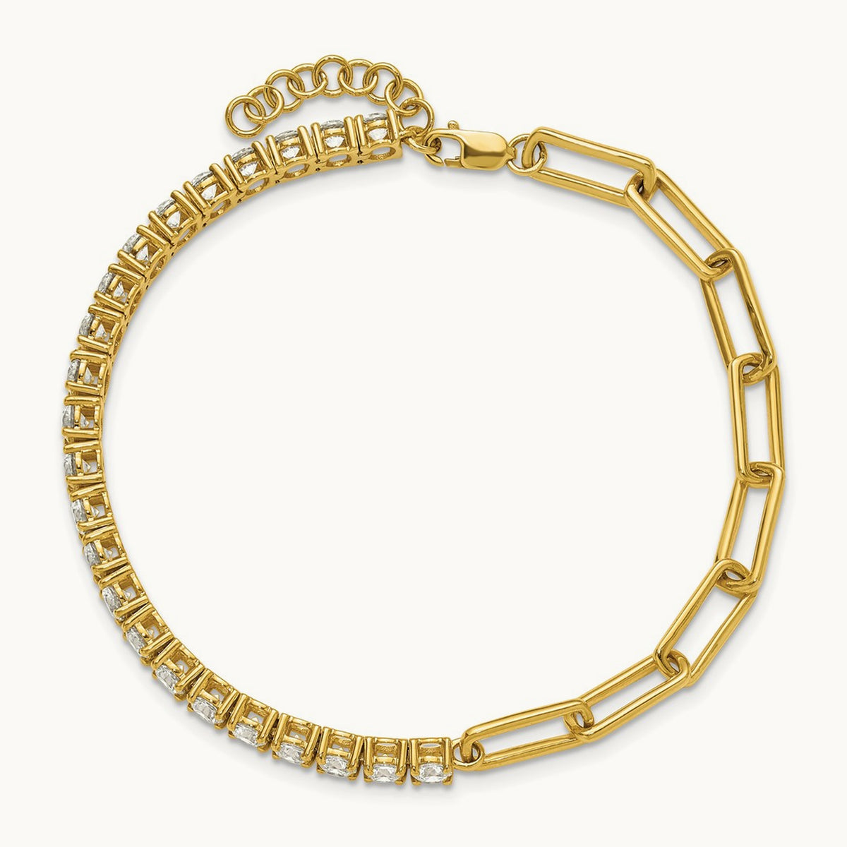 Half Paperclip with Ext Bracelet, 3.75 ct tw Lab-Grown Diamond — 14K Yellow Gold