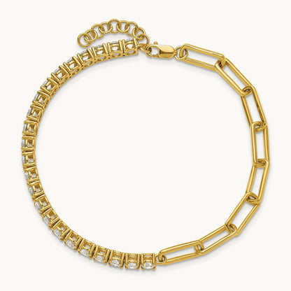 Half Paperclip with Ext Bracelet, 3.75 ct tw Lab-Grown Diamond — 14K Yellow Gold