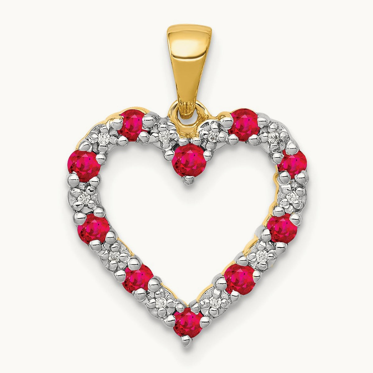 Diamond and .35 Ruby Heart Pendant — 14K Yellow Gold