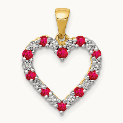 Diamond and .35 Ruby Heart Pendant — 14K Yellow Gold