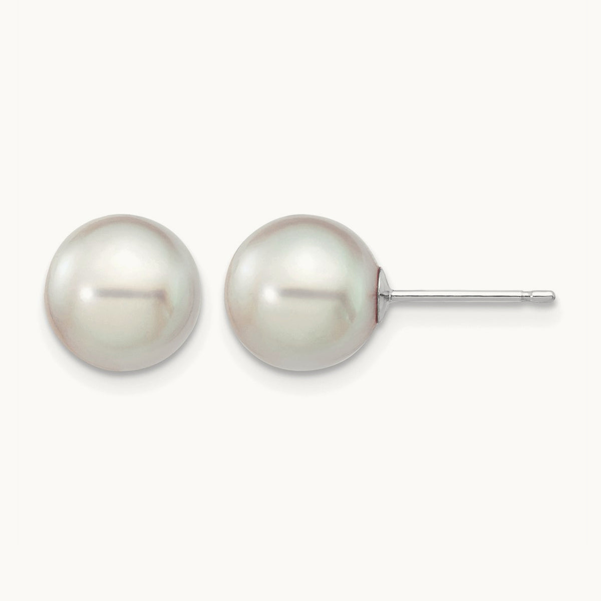 8- Round Grey Saltwater Akoya Culture Pearl Earrings, 9mm, 14K White Gold