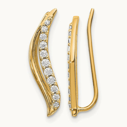 Diamond Wave Ear Climber Earrings, 14K Yellow Gold