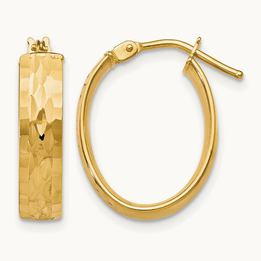 Polished and D/C Oval Hinged Hoop Earrings, 10K — Leslie's