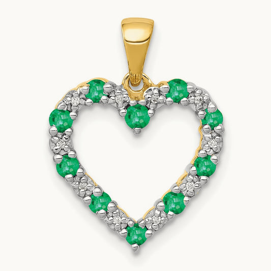 Diamond and Emerald Heart Pendant, 14K
