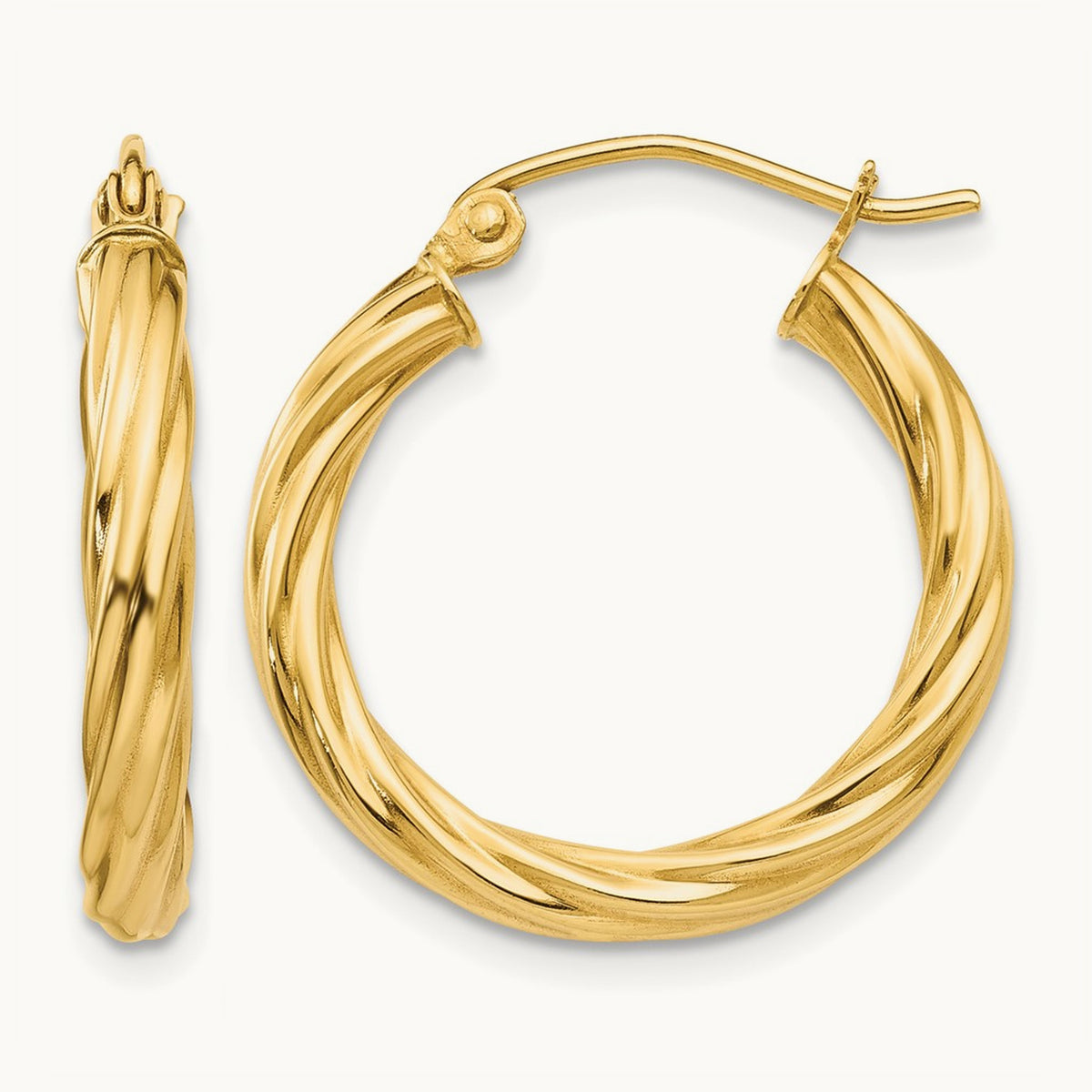 Rope Twist Hoop Earrings — 14K Yellow Gold, 15mm, 2.75mm
