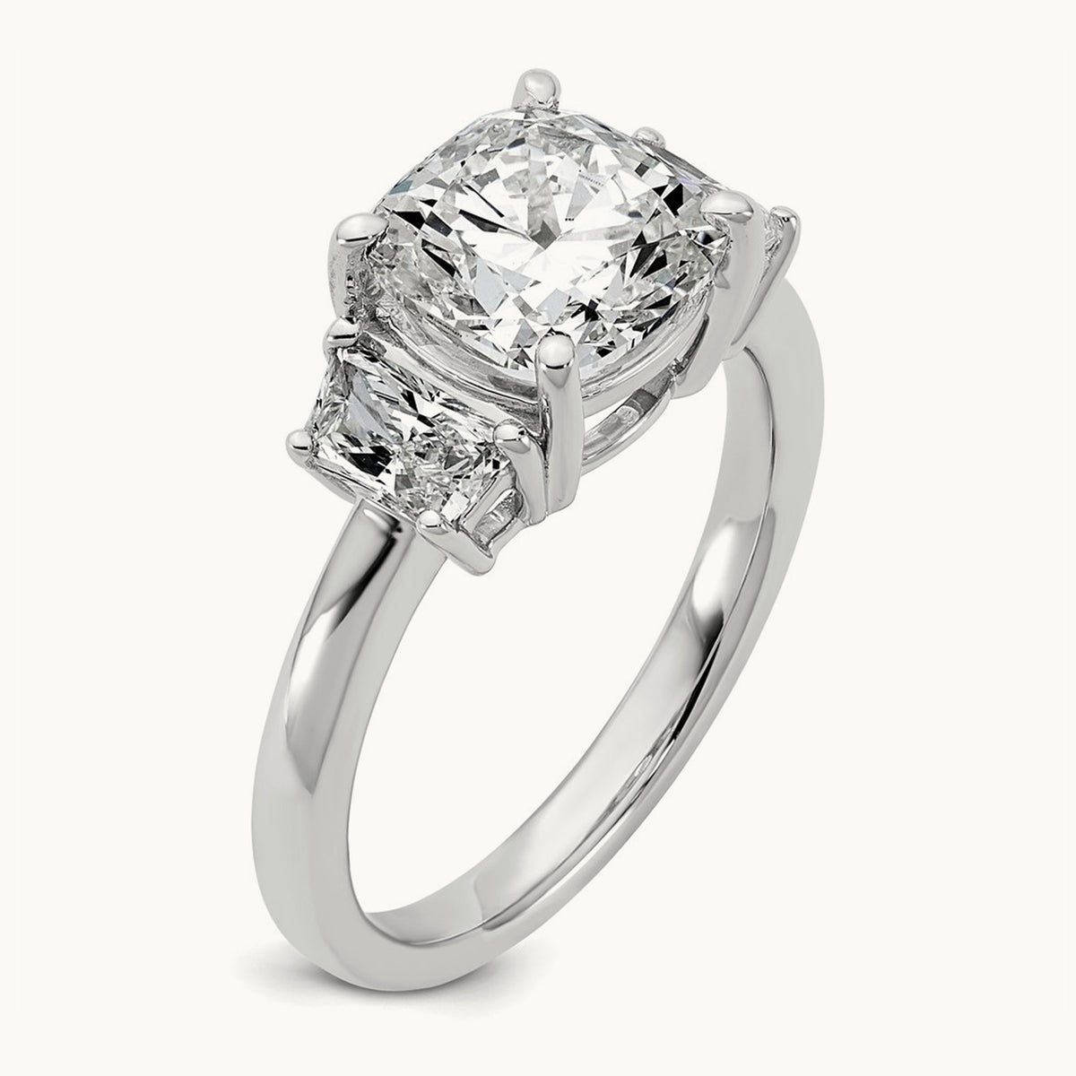 Cushion & 1/2 Moon Engagement Ring — 14K White Gold, 3 1/8 ct, 7