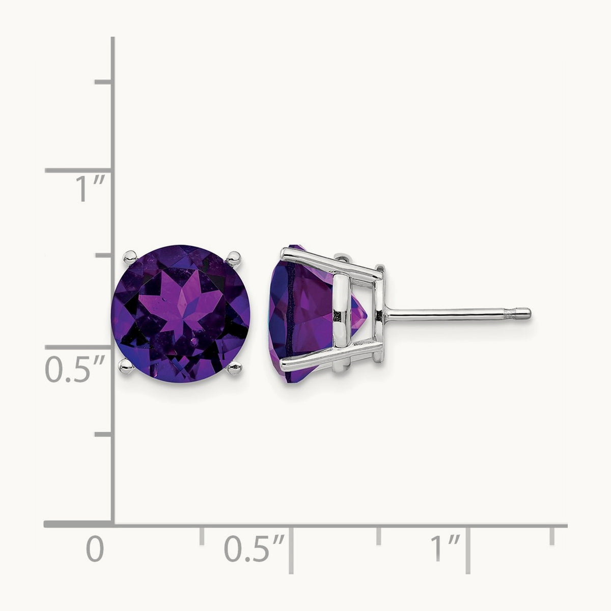 Amethyst Round Stud Earrings, 14K White Gold